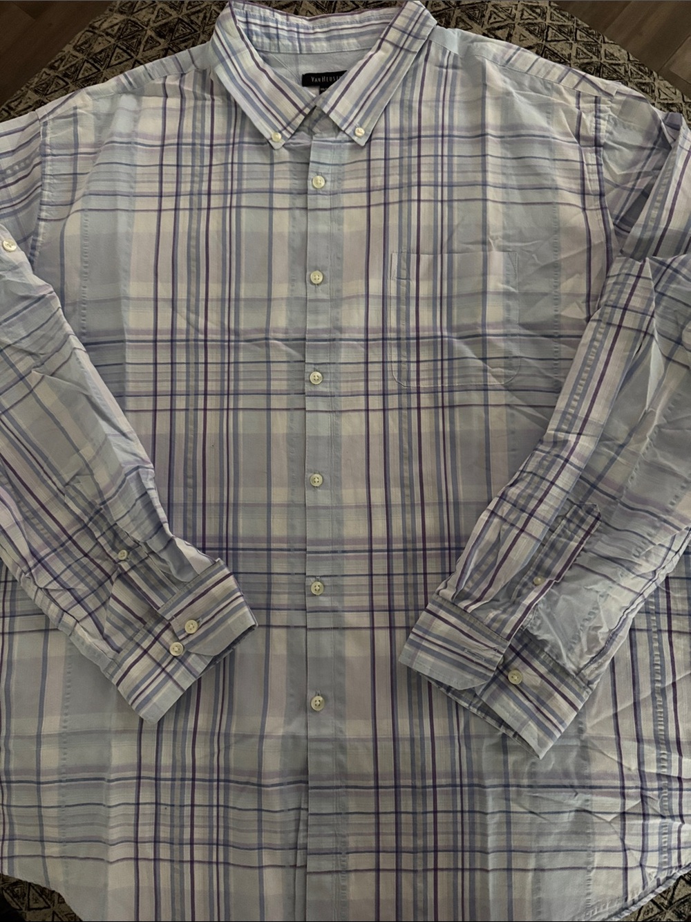 Van Heusen Light Blue and Purple Plaid Button-Down Shirt